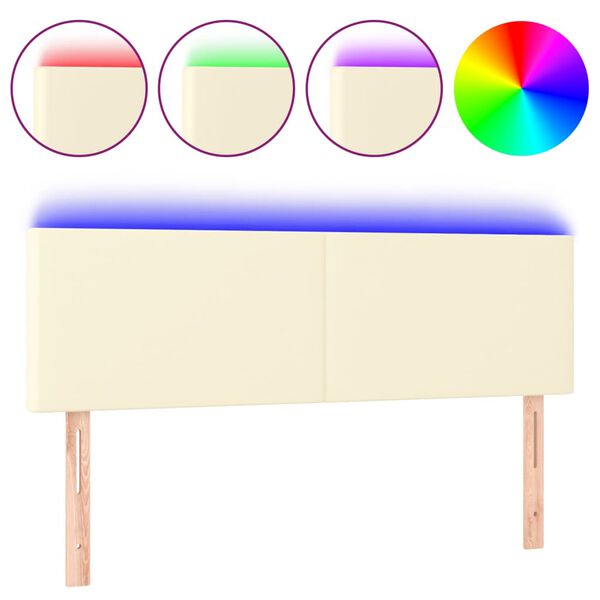 vidaXL Čelo postele s LED kr&eacute;mov&eacute; 144x5x78/88 cm uměl&aacute; kůže