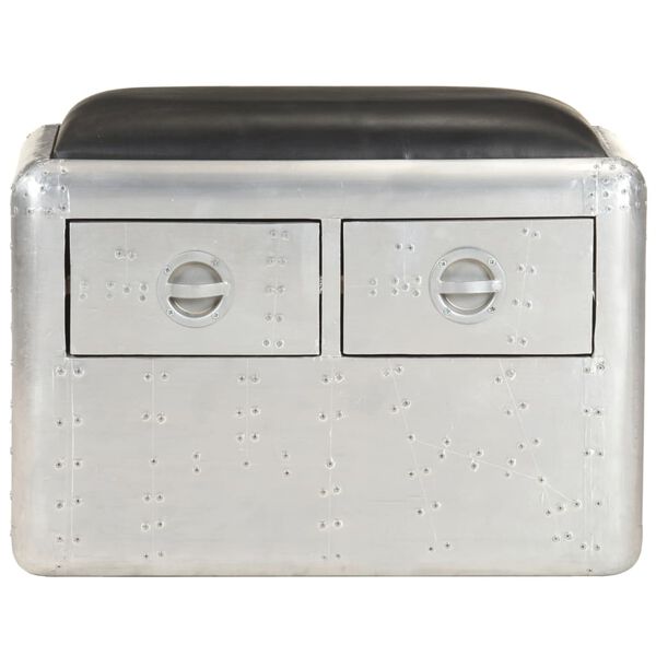 vidaXL Leteck&aacute; lavice 59 cm stř&iacute;brn&eacute; a čern&eacute; prav&aacute; kůže