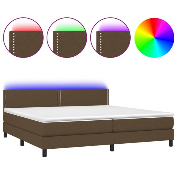 vidaXL Box spring postel s matrac&iacute; a LED tmavě hněd&aacute; 200x200 cm textil