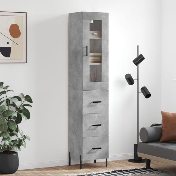 vidaXL Skř&iacute;ň highboard betonově &scaron;ed&aacute; 34,5x34x180 cm kompozitn&iacute; dřevo