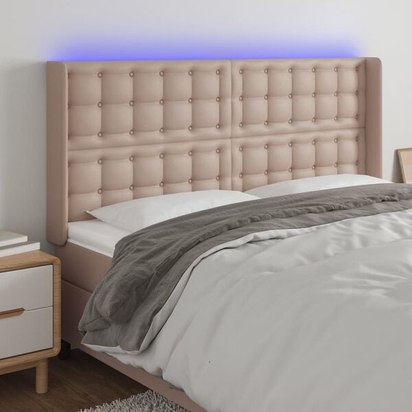 vidaXL Čelo postele s LED cappuccino 163 x 16 x 118/128 cm umělá kůže