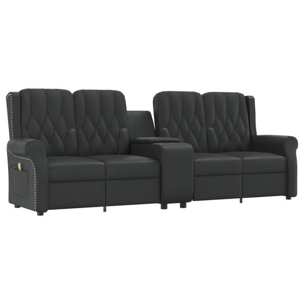 vidaXL 4m&iacute;stn&eacute; mas&aacute;žn&iacute; polohovac&iacute; křeslo s drž&aacute;ky n&aacute;pojů čern&eacute; koženka