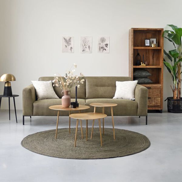 LABEL51 Koberec Jute kulat&yacute; 150 x 150 cm XL vojensk&aacute; zelen&aacute;