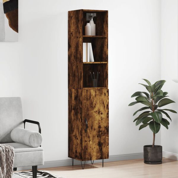 vidaXL Skř&iacute;ň highboard kouřov&yacute; dub 34,5 x 34 x 180 cm kompozitn&iacute; dřevo