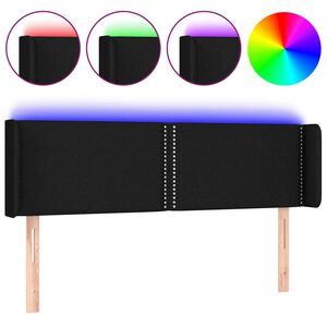 vidaXL Čelo postele s LED čern&eacute; 147 x 16 x 78/88 cm textil
