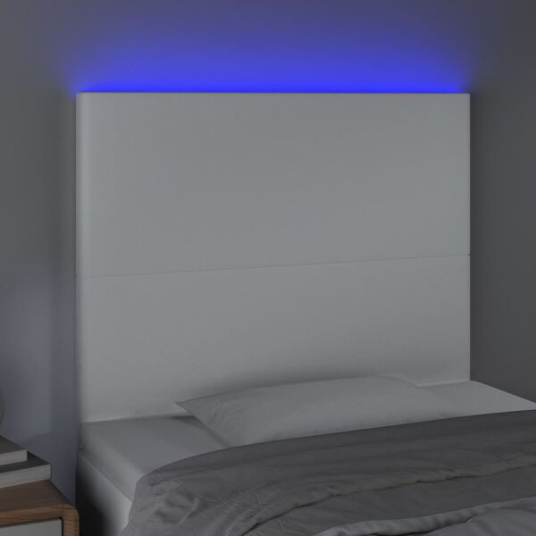 vidaXL Čelo postele s LED bílé 80x5x118/128 cm umělá kůže