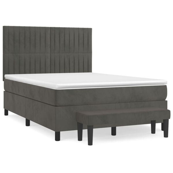 vidaXL Box spring postel s matrac&iacute; tmavě &scaron;ed&yacute; 140 x 190 cm samet
