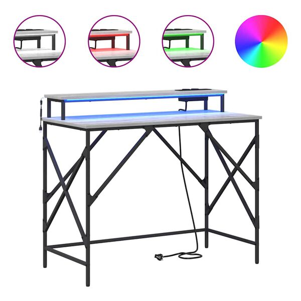 vidaXL Stůl s polic&iacute; &Scaron;ed&aacute; Sonoma 100 x 50 x 86,5 cm kompozitn&iacute; dřevo