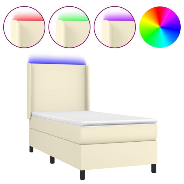 vidaXL Box spring postel s matrac&iacute; a LED kr&eacute;mov&aacute; 90x200 cm uměl&aacute; kůže