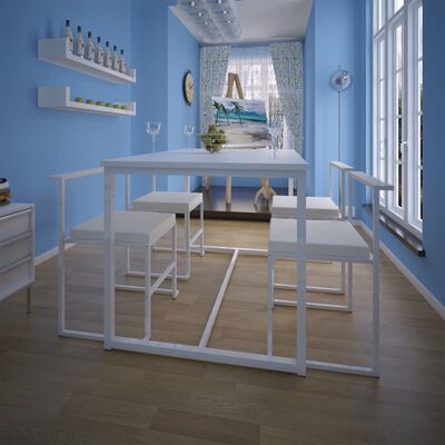 vidaXL Pětidílný jídelní set stůl a židle bílý