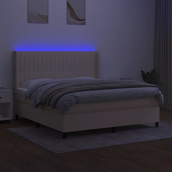 vidaXL Box spring postel s matrac&iacute; a LED kr&eacute;mov&aacute; 180x200 cm textil