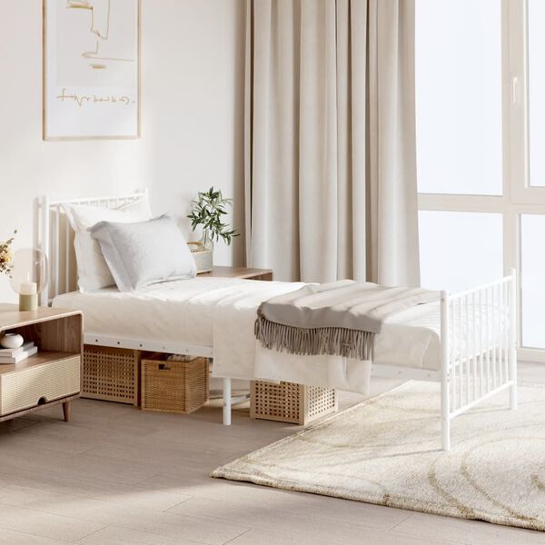 vidaXL Kovový rám postele s hlavovým a nožním čelem bílý 80 x 200 cm