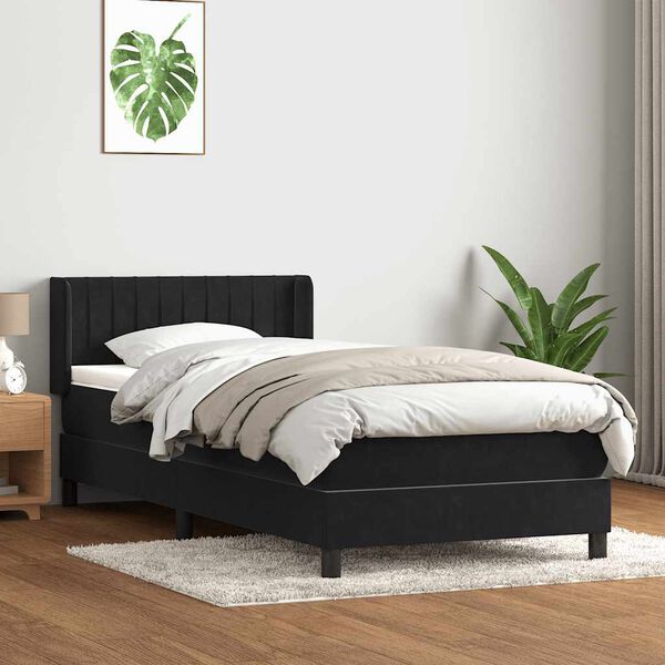 vidaXL Box spring postel s matrac&iacute; čern&aacute; 90x220 cm samet
