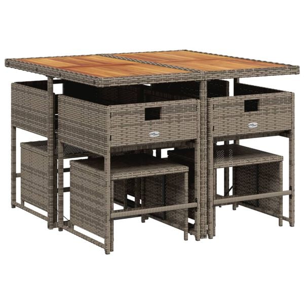 vidaXL 9d&iacute;ln&yacute; zahradn&iacute; j&iacute;deln&iacute; set s podu&scaron;kami &scaron;ed&yacute; polyratan