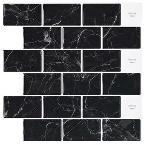 vidaXL Subway dlaždice 20 pcs Čern&yacute; mramor 30 x 30 cm Polyuretan a PET
