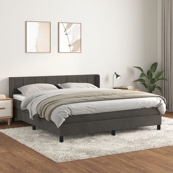 vidaXL Box spring postel s matrac&iacute; tmavě &scaron;ed&aacute; 180x200 cm samet