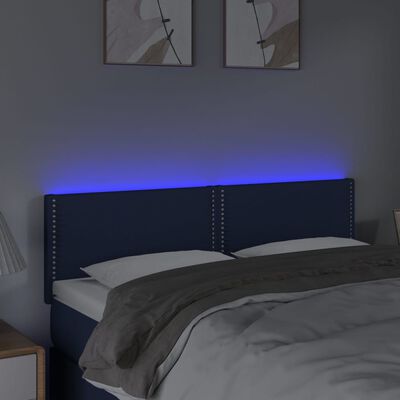 vidaXL Čelo postele s LED modré 144x5x78/88 cm textil