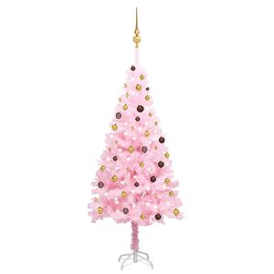 vidaXL Uměl&yacute; v&aacute;nočn&iacute; stromek s LED a sadou koul&iacute; růžov&yacute; 210 cm PVC