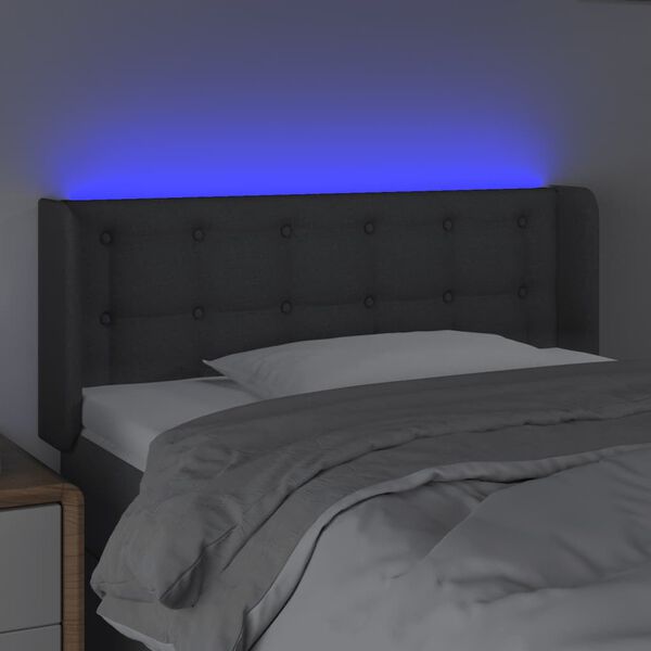 vidaXL Čelo postele s LED tmavě šedé 93 x 16 x 78/88 cm textil
