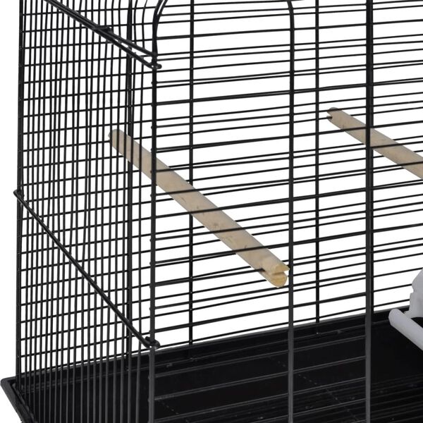 Ptač&iacute; klec, čern&aacute;, 2 plastov&aacute; krm&iacute;tka