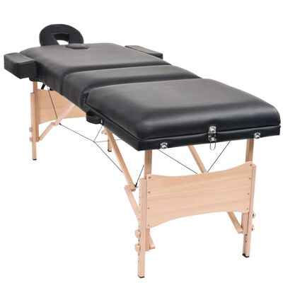 vidaXL Skládací masážní stůl 3 zóny a stolička tloušťka 10 cm černé
