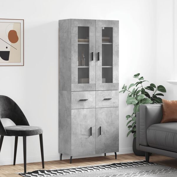 vidaXL Skř&iacute;ň highboard betonově &scaron;ed&aacute; 69,5x34x180 cm kompozitn&iacute; dřevo