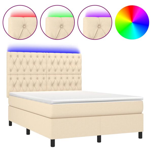 vidaXL Box spring postel s matrac&iacute; a LED kr&eacute;mov&aacute; 140x200 cm textil