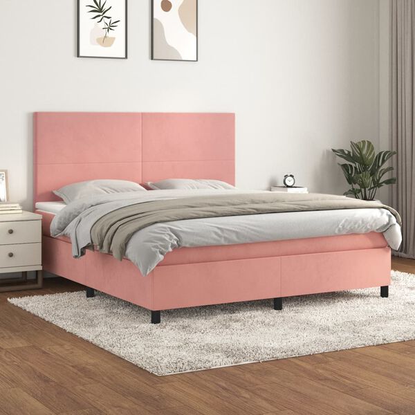 vidaXL Box spring postel s matrac&iacute; růžov&aacute; 180x200 cm samet