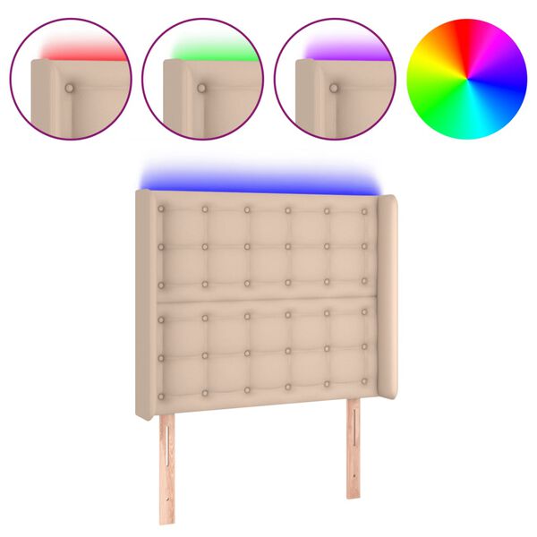vidaXL Čelo postele s LED cappuccino 83 x 16 x 118/128 cm uměl&aacute; kůže