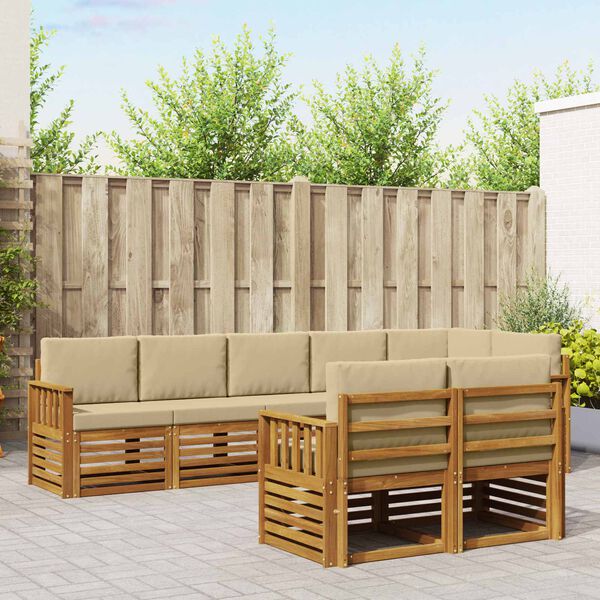 vidaXL Sedac&iacute; soupravy 8 pcs Přirozen&aacute; a B&eacute;žov&aacute; Masivn&iacute; ak&aacute;tov&eacute; dřevo