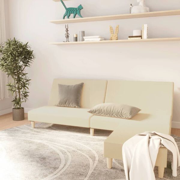 vidaXL 2m&iacute;stn&aacute; rozkl&aacute;dac&iacute; pohovka s podnožkou kr&eacute;mov&aacute; textil