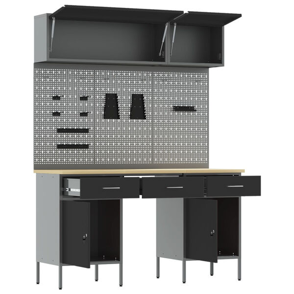 vidaXL Pracovn&iacute; stůl se z&aacute;suvkou 8 pcs Čern&aacute; 150 x 55 x 200 cm Ocel