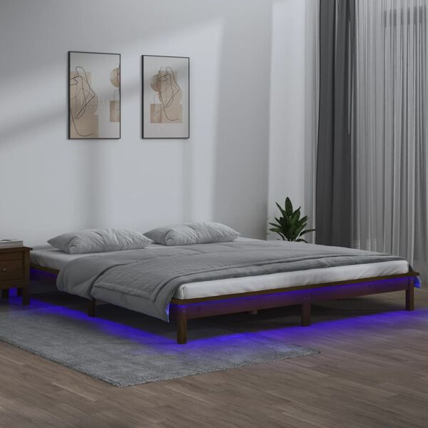 vidaXL R&aacute;m postele s LED světlem medově hněd&yacute; 140x190 cm masivn&iacute; dřevo