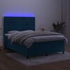 vidaXL Box spring postel s matrac&iacute; a LED tmavě modr&aacute; 140x200 cm samet