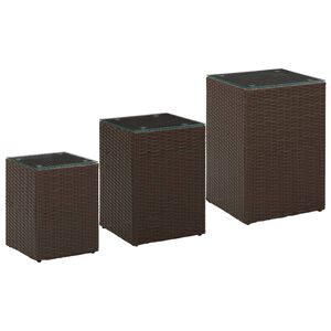 vidaXL Odkl&aacute;dac&iacute; stolky 3 ks se skleněnou deskou hněd&eacute; polyratan