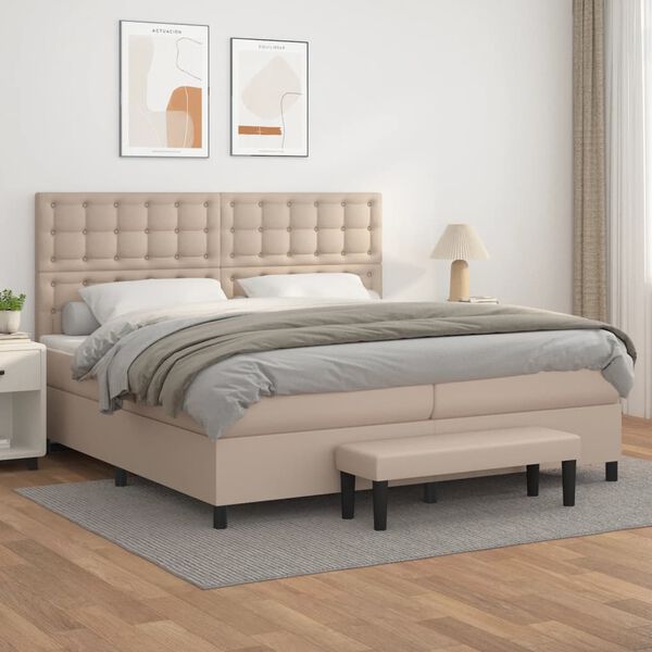 vidaXL Box spring postel s matrac&iacute; cappuccino 200 x 200 cm uměl&aacute; kůže