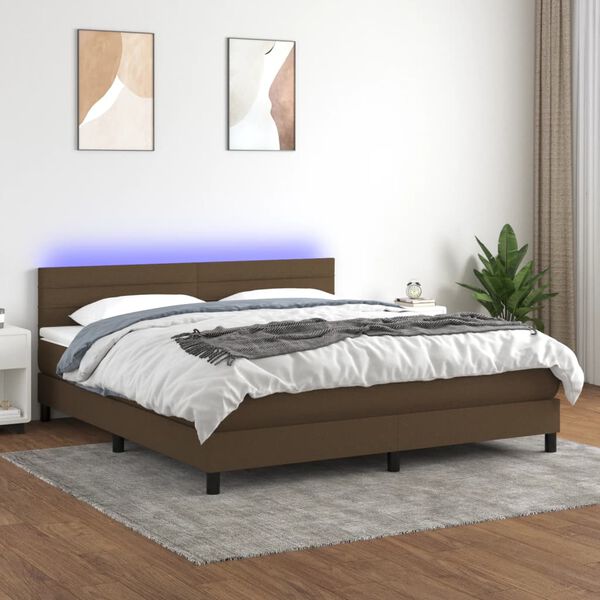 vidaXL Box spring postel s matrac&iacute; a LED tmavě hněd&aacute; 160x200 cm textil