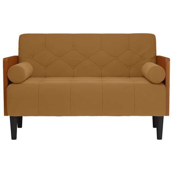 vidaXL Pohovka Loveseat s podhlavn&iacute;kem, hněd&aacute;, 110 cm, samet