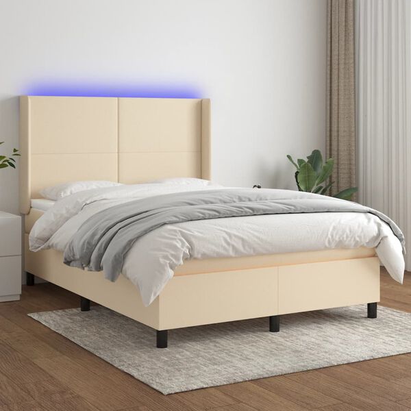 vidaXL Box spring postel s matrac&iacute; a LED kr&eacute;mov&aacute; 140x200 cm textil