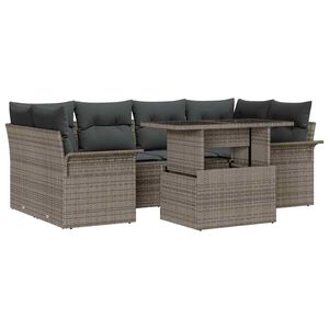 vidaXL Sada zahradn&iacute;ch pohovek s pol&scaron;t&aacute;řem 7 pcs &Scaron;ed&aacute; Poly Ratan