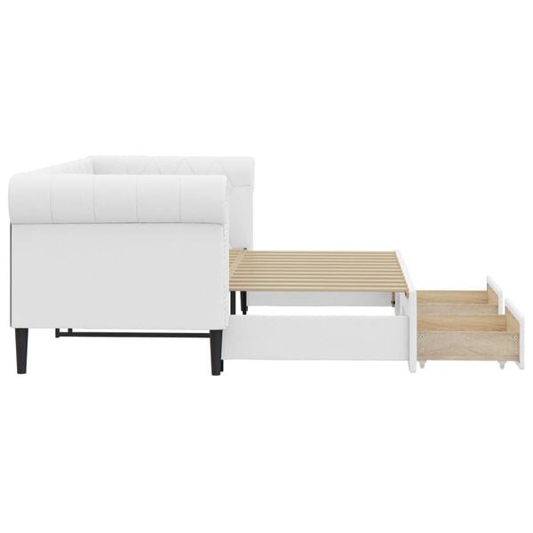 vidaXL V&aacute;lenda s přist&yacute;lkou a z&aacute;suvkami b&iacute;l&aacute; 90 x 200 cm uměl&aacute; kůže