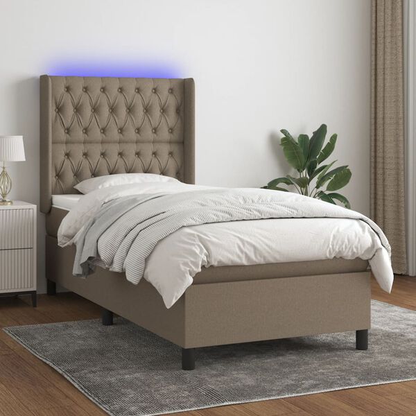 vidaXL Box spring postel s matrac&iacute; a LED taupe 80 x 200 cm textil