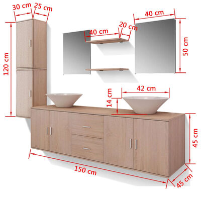 vidaXL 9dílný set koupelnového nábytku s umyvadly béžový