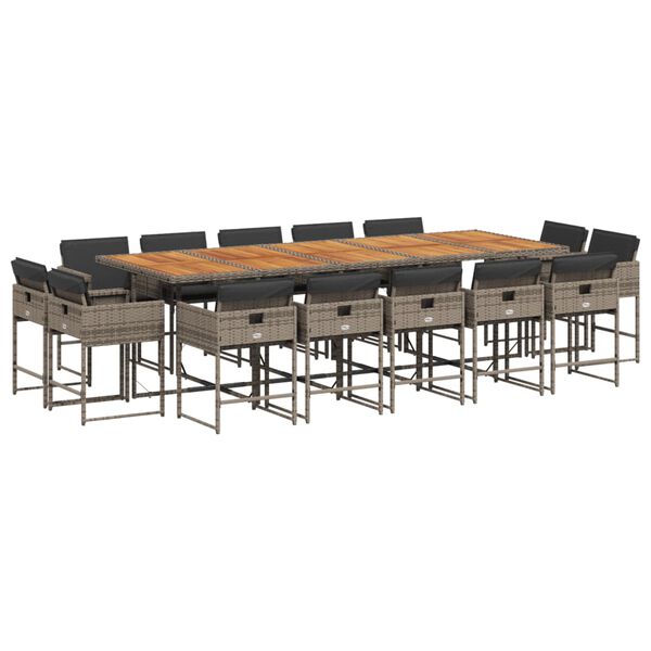 vidaXL 15d&iacute;ln&yacute; zahradn&iacute; j&iacute;deln&iacute; set s podu&scaron;kami &scaron;ed&yacute; polyratan