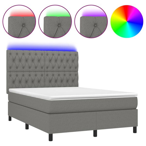 vidaXL Box spring postel s matrac&iacute; a LED tmavě &scaron;ed&aacute; 140x200 cm textil