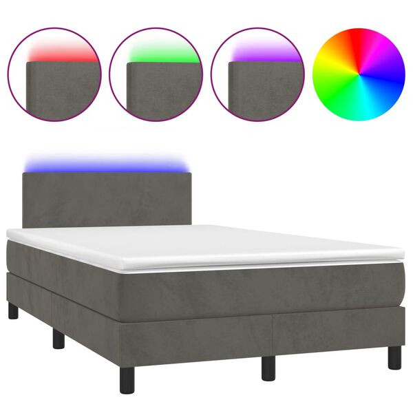 vidaXL Box spring postel s matrac&iacute; a LED tmavě &scaron;ed&aacute; 120x200 cm samet