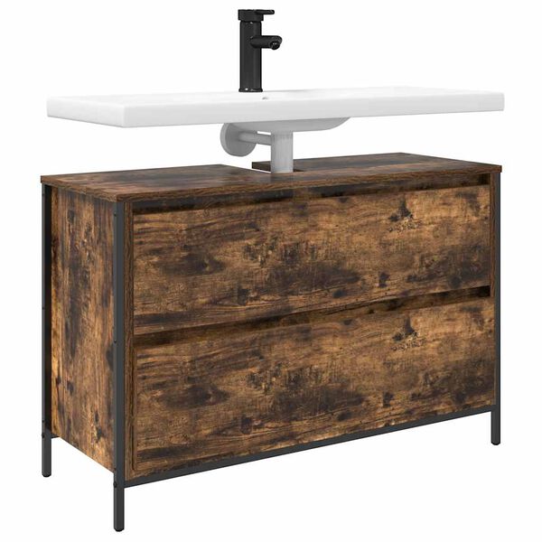 vidaXL Koupelnová skříňka s umyvadlem a zásuvkami Smoked Oak