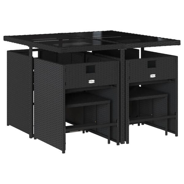 vidaXL 9d&iacute;ln&yacute; zahradn&iacute; j&iacute;deln&iacute; set s podu&scaron;kami čern&yacute; polyratan