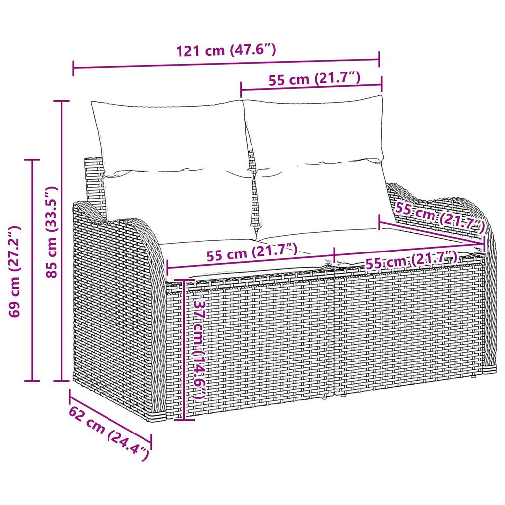 vidaXL Sada zahradních pohovek s polštářem 7 pcs Hnědá Poly ratan