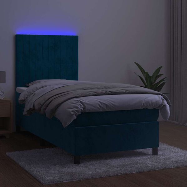 vidaXL Box spring postel s matrac&iacute; a LED tmavě modr&aacute; 80 x 200 cm samet